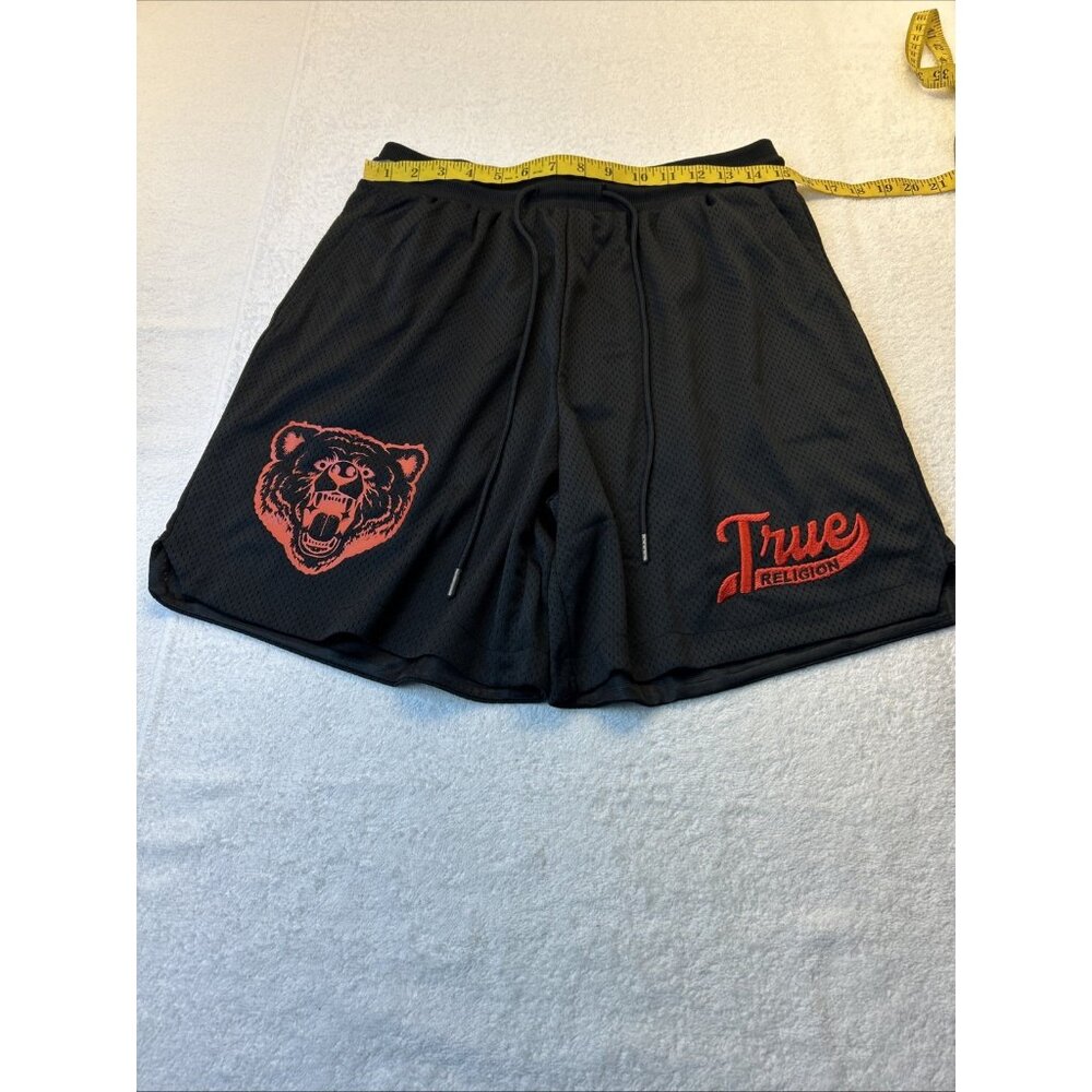 True Religion Mesh Basketball Shorts Sz Small Men Black w/ Orange Bear NEW